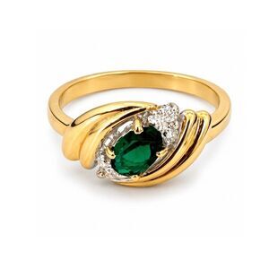 Vintage 1970s Ring Size 9 Green Austrian Crystal CZ Bypass Gold Plated - 14T